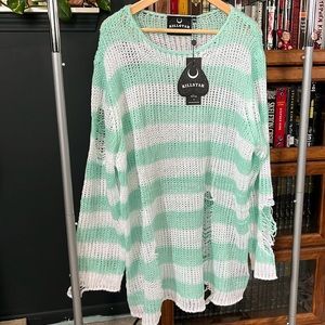 NWT KILLSTAR distressed striped peppermint knit sweater- XXL